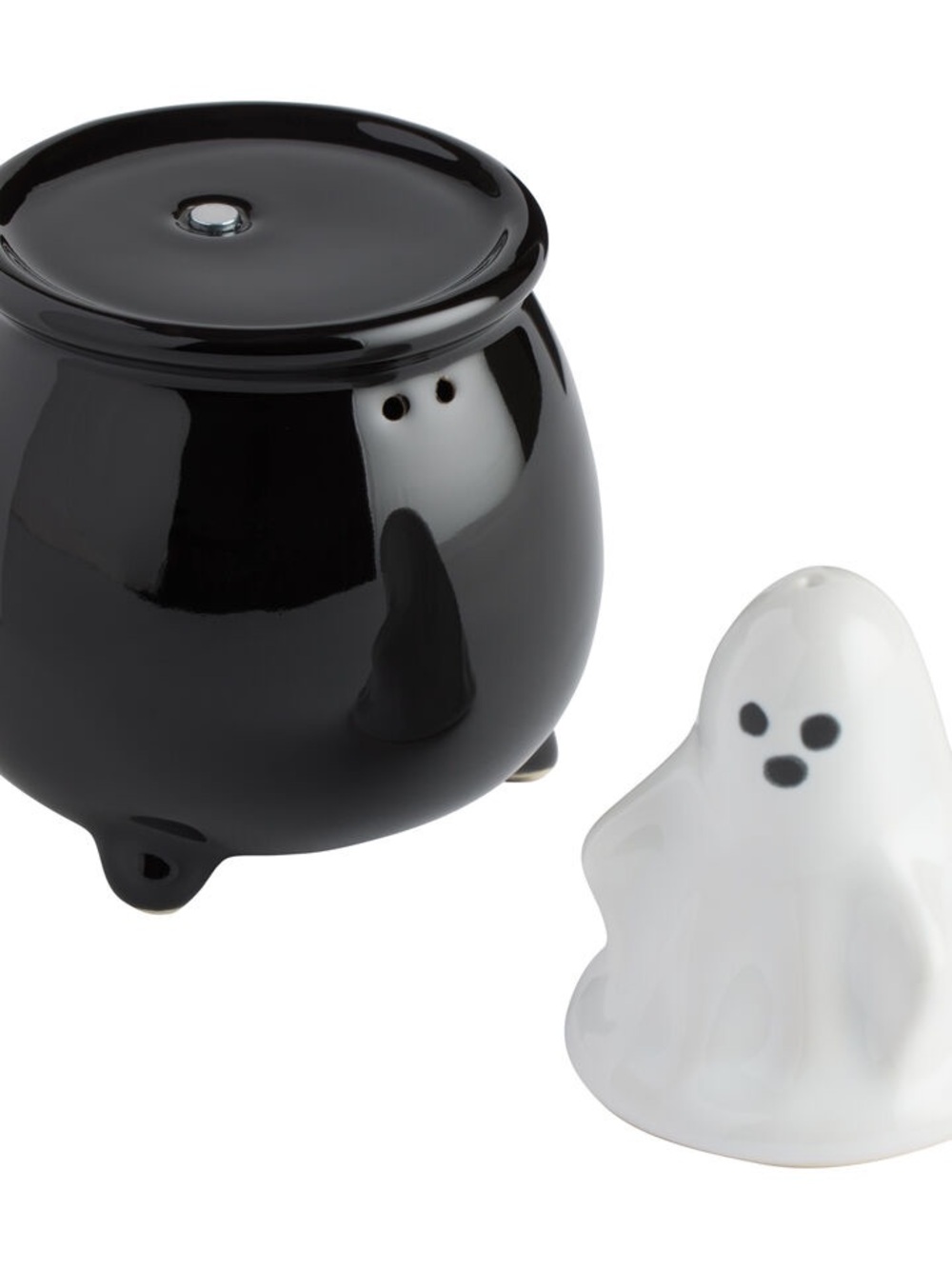 World Market Halloween Ghost Salt & Pepper Shakers in Cauldron Discontinued NIB